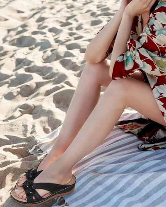 Sandal Vintage Enfärgade Blommig Kilklack