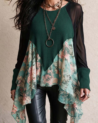 Blus Patchwork Blommig Oregelbunden