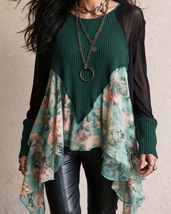 Blus Patchwork Blommig Oregelbunden