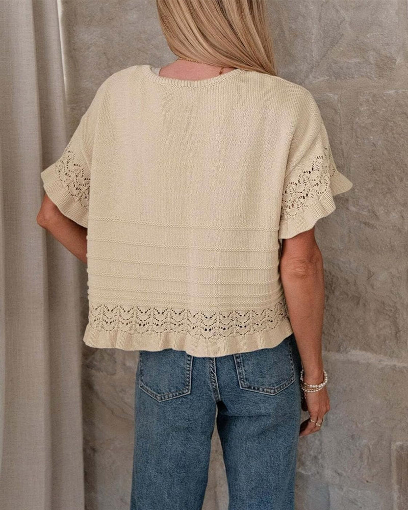 Blus Rund Hals Rynkad Kant Utskuren