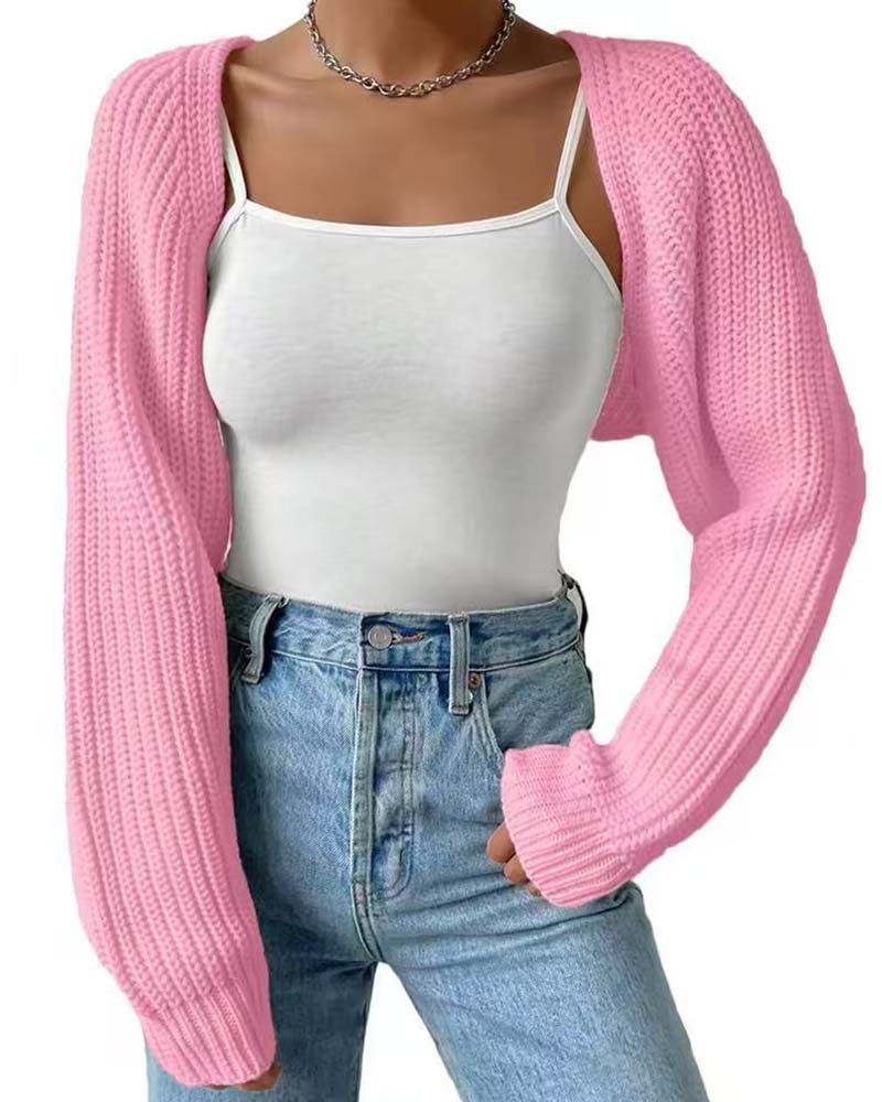 Cardigan Solid Färg Lång Ärm Kort