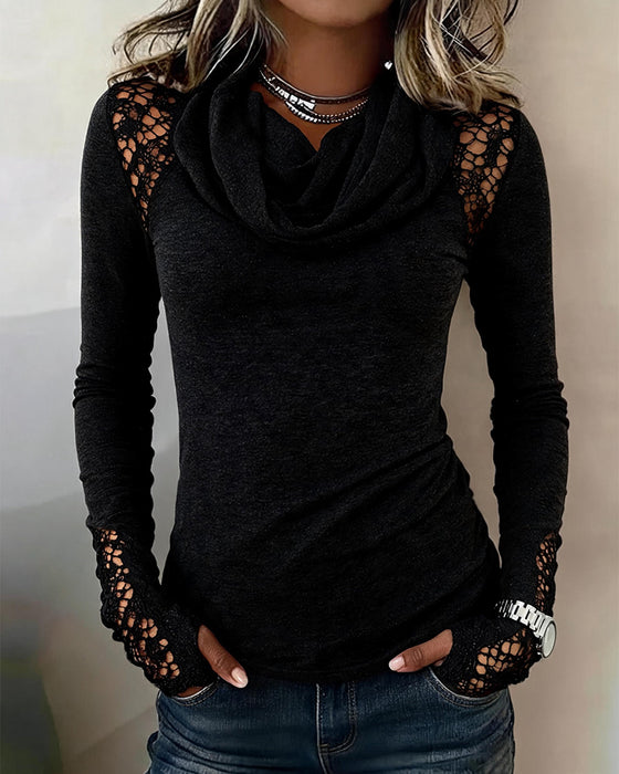 Blus Slouchy Mock Neck Lång Ärm Urskärning