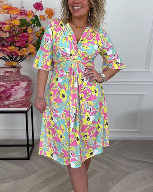 Klänning Färgblock Blommig Vridning Semester