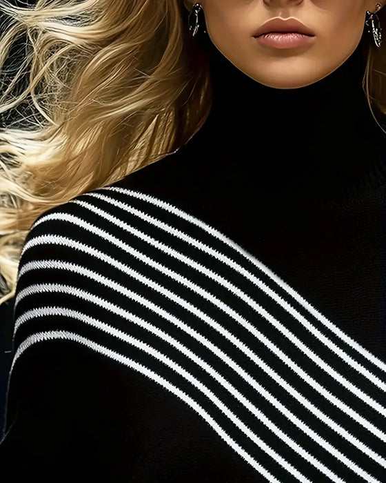 Tröja Turtleneck Randig Drop Shoulder