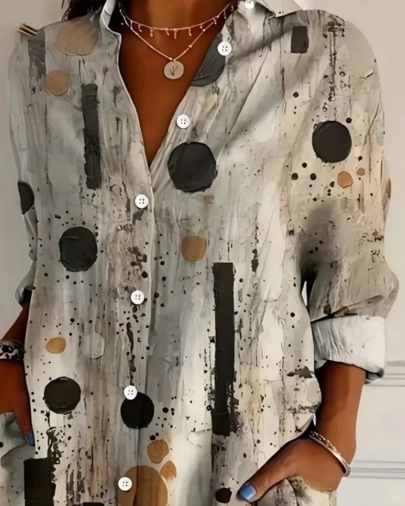 Prickig Modisk Skjorta Med Krage