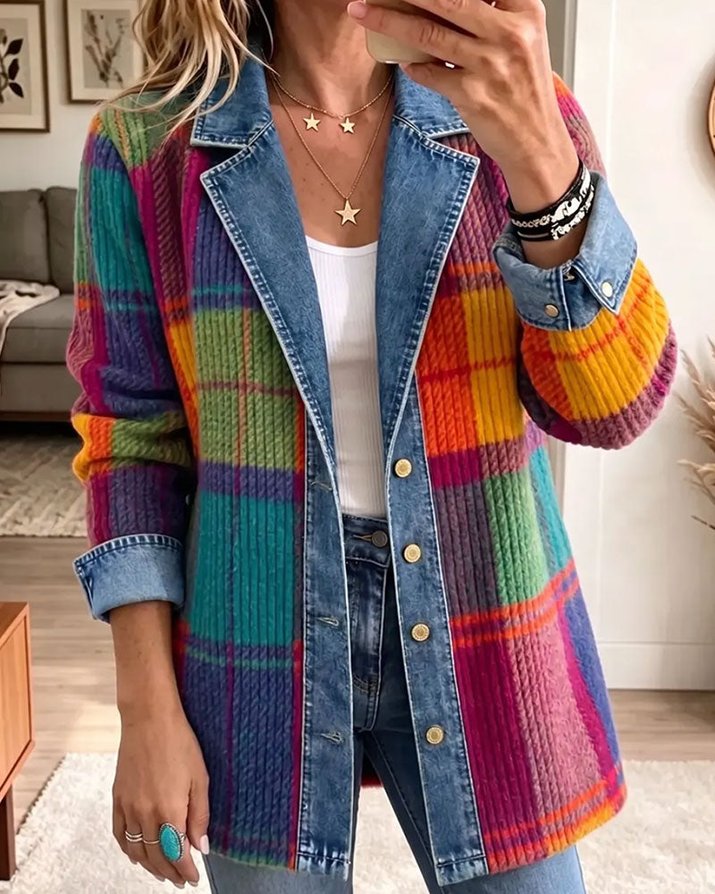 Kappa Kavajkrage Knapp Ribbad Färgblock Denim Lapparbete