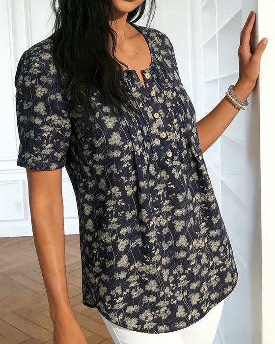Blus Vintage Rynkad Blommig