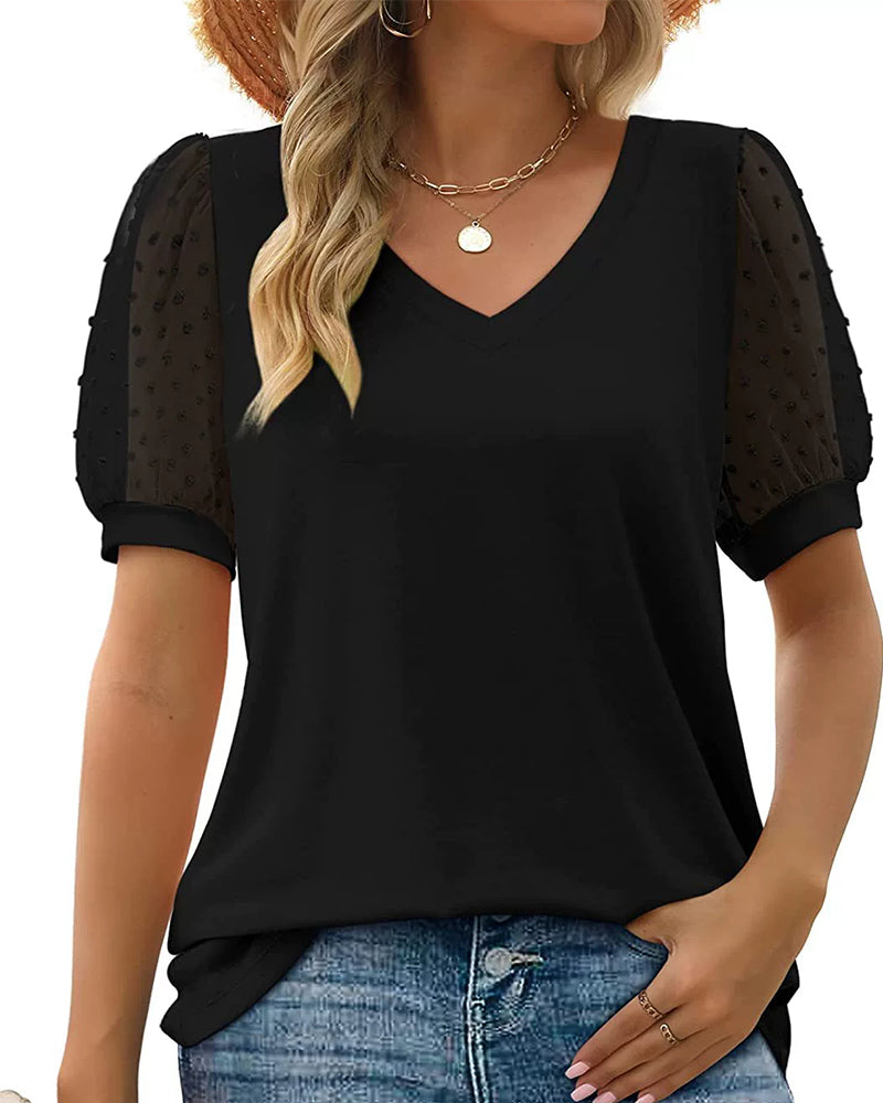 Blus Enfärgad Mesh Puffärm