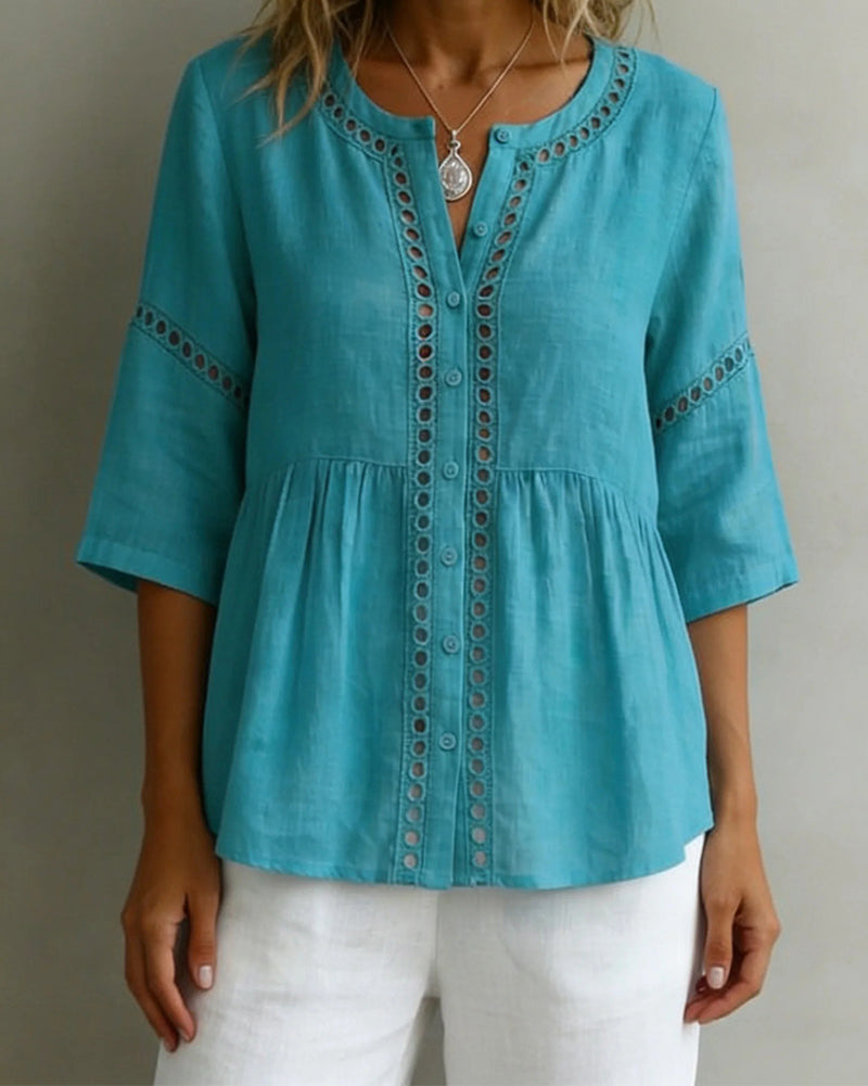 Blus Utskärning Lappverk 3/4-Ärm