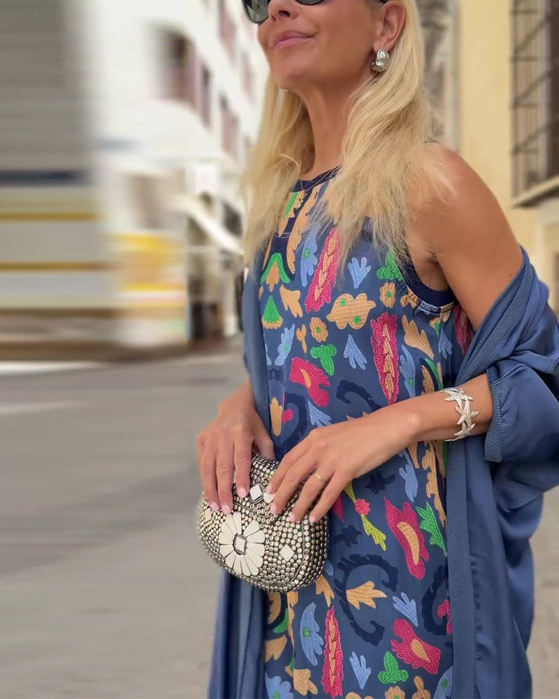 Set Ärmlös Lång Klänning Med Lång Cardigan