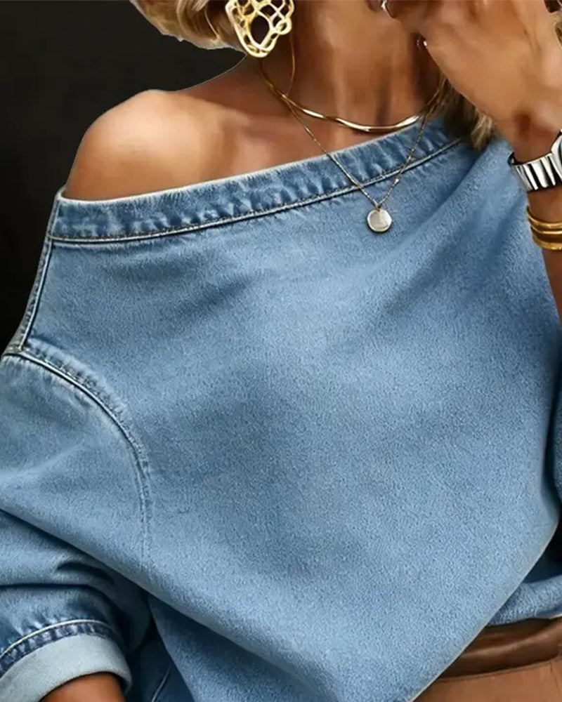 Blus Denim Off-Shoulder