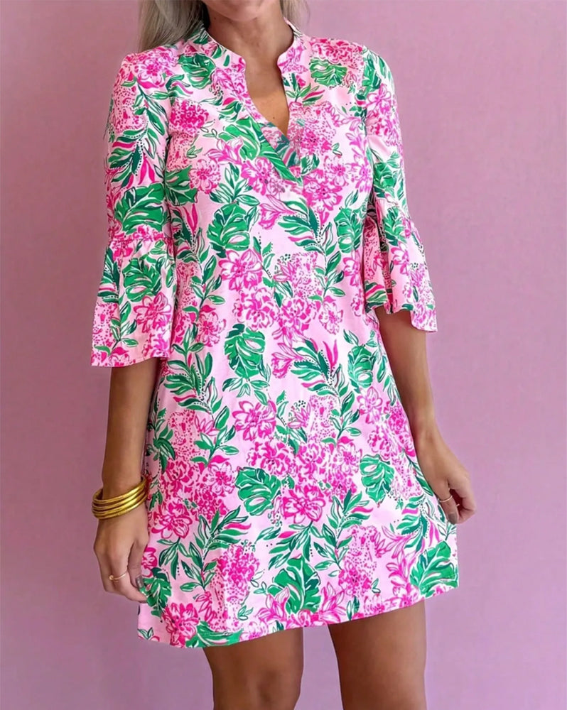 Klänning Blommig Klockärmel