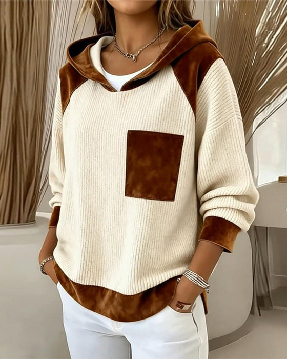 Tröja Färgblock Casual Med Huva