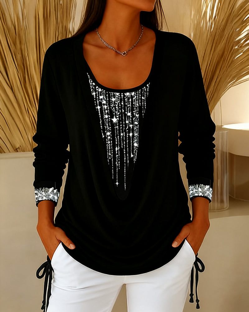 Topp Droppkrage Fin Glitter Falsk Tvådelad