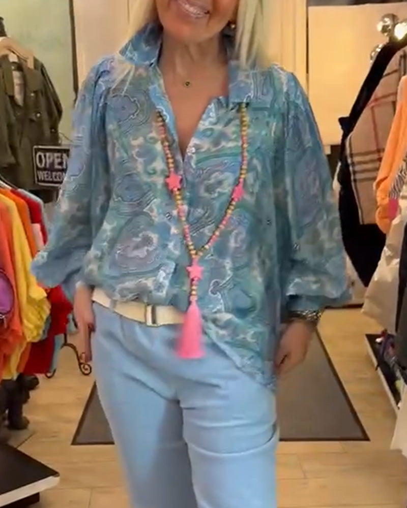 Skjorta Lössittande Cashewnöt Blomma Kappa