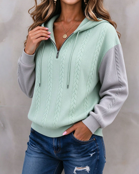 Sweatshirt Med Huva Dragkedja Kontrast