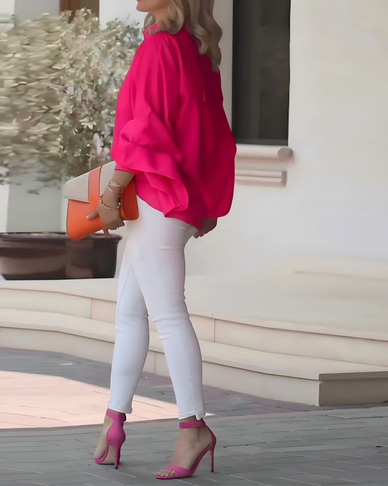 Skjorta Puffärm Elegant Kragad