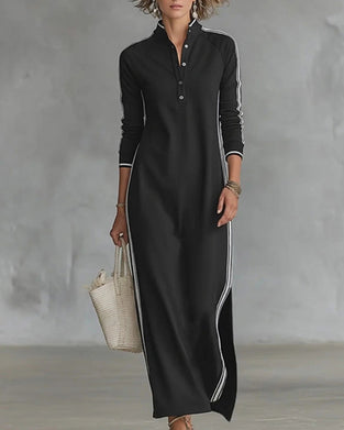 Klänning Kontrast Knapp V-ringning