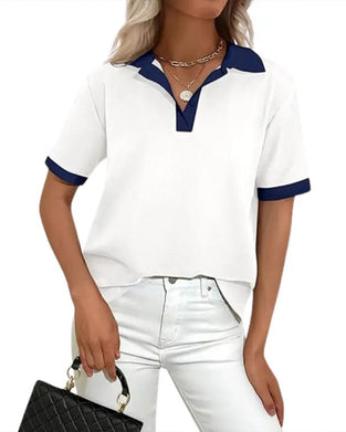 T-Shirt Polo Krage Färgblock Kortärmad