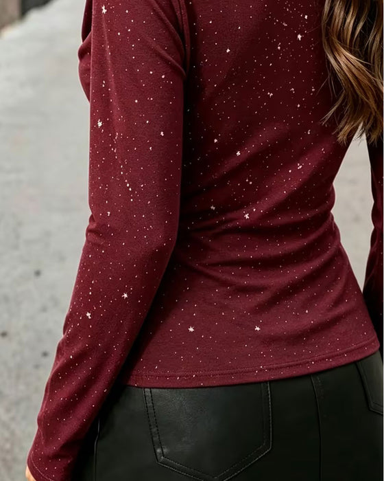 Topp Draperad Krage Lång Ärm
