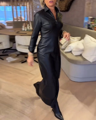 Klänning Slag Dragkedja Pu Modedräkt