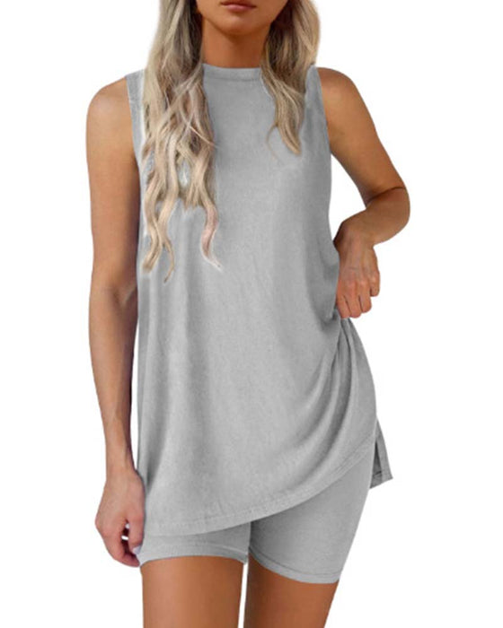 Set Ärmlös Topp Och Shorts Enfärgad
