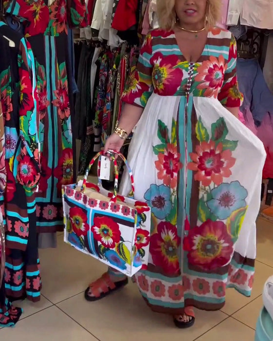 Djupt V lös avslappnad blommig klänning