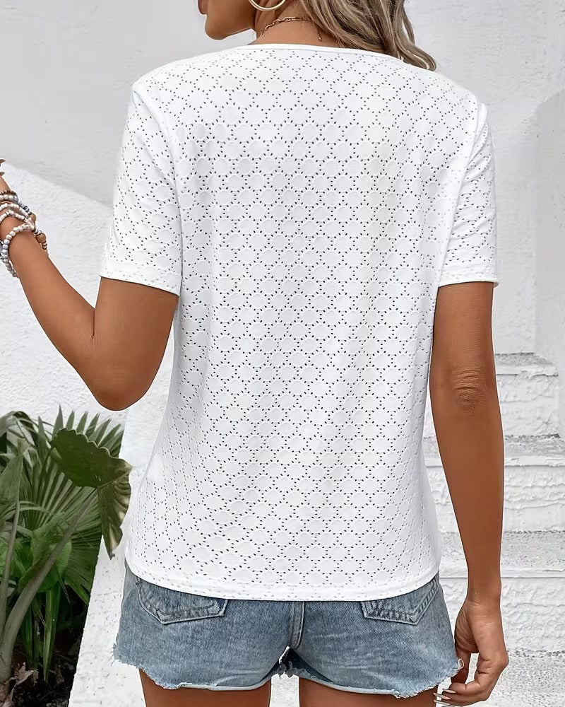 T-Shirt Genombruten V-Ringad Kort Ärm