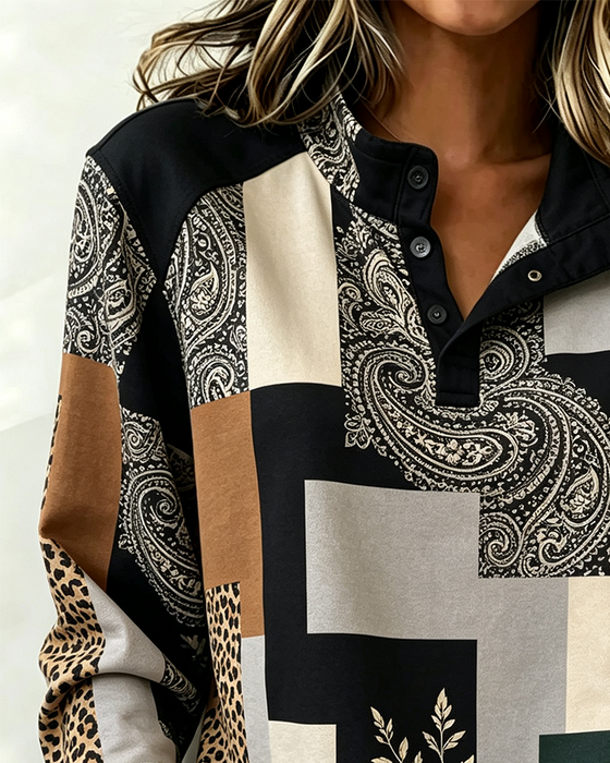 Blus Leopard Paisley Färgblock