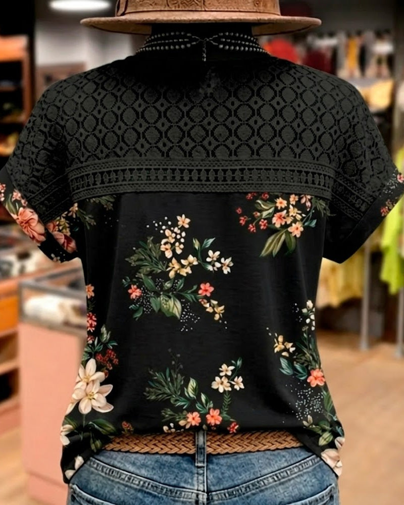 T-Shirt Utskärning Lappverk Kort Ärm