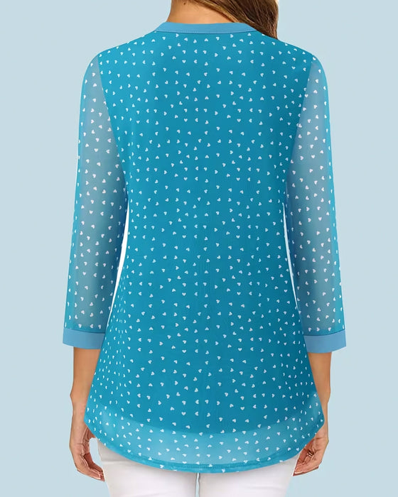 Topp V-Ringning Tryckt Chiffong