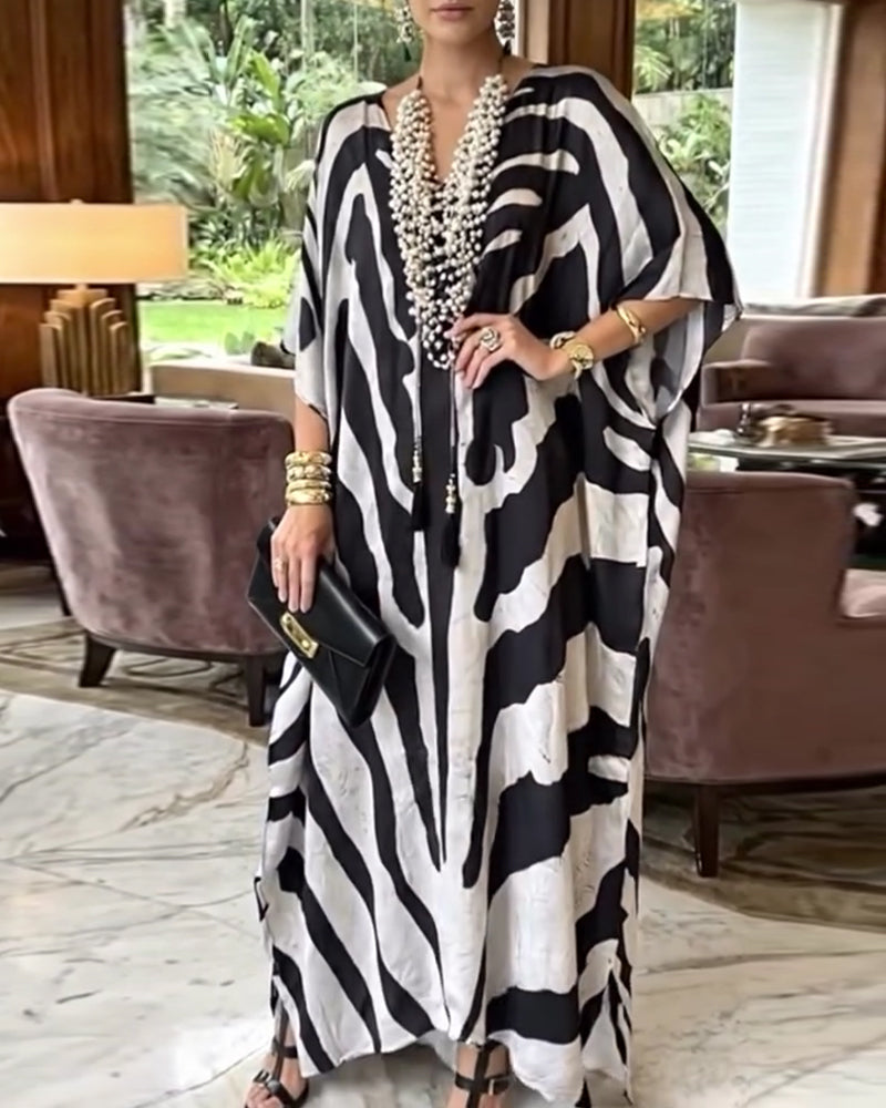 Klänning Abstrakt Tryck Lössittande Morgonrock