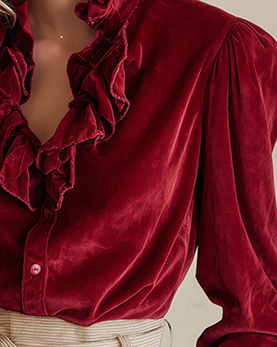 Top Med Volangdetalj Och Puffärm Design