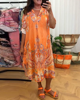 Klänning Retro Krage Tryck