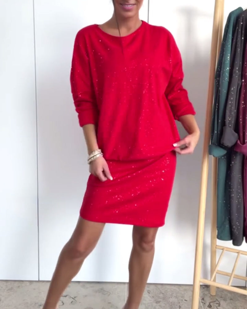 Klänning Rund Halsringning Fin Glitter Modig