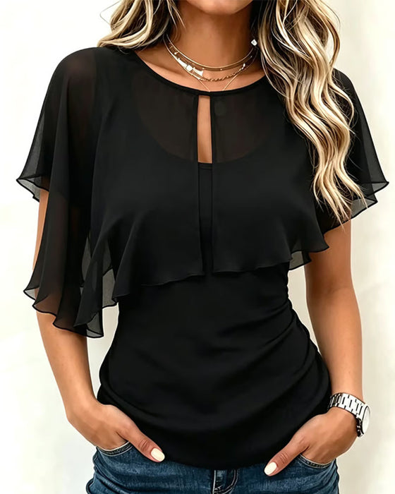 Topp Urhålning Hängslen Ruffle Solid Färg