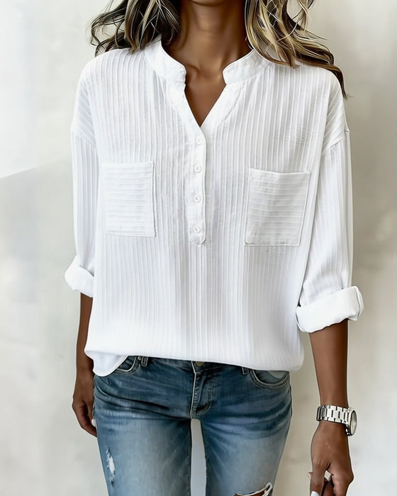 Skjorta Vertikal Våffla Henley Krage Dubbel Ficka