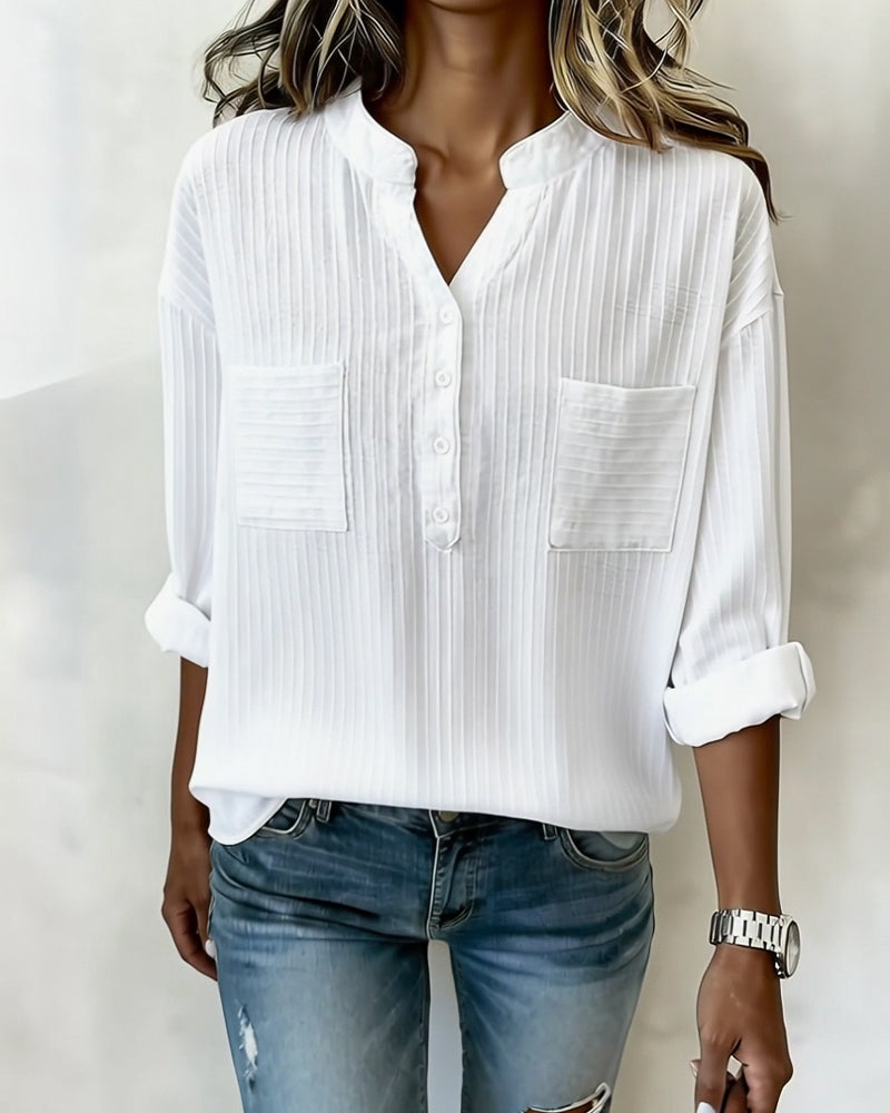 Skjorta Vertikal Våffla Henley Krage Dubbel Ficka