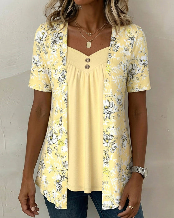 T-Shirt Blommönster Falsk Tvådelad