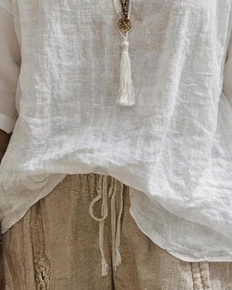 Topp V-Hals Halv Ärm Solid