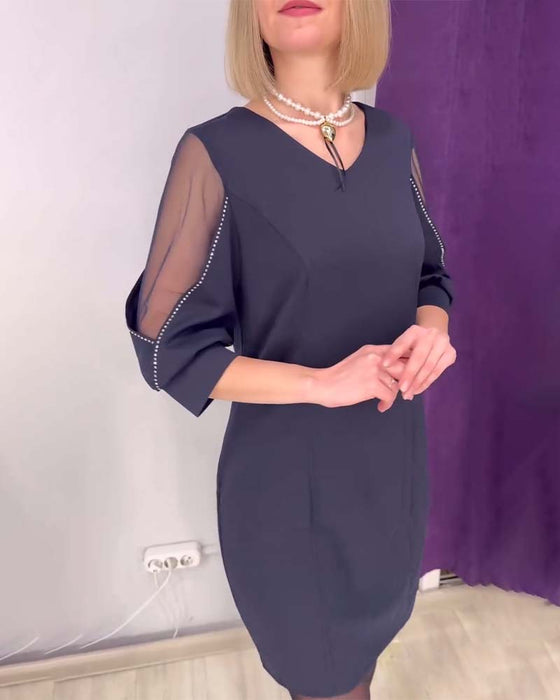 Klänning Halvärmad V-ringning Rhinestone Sömnad