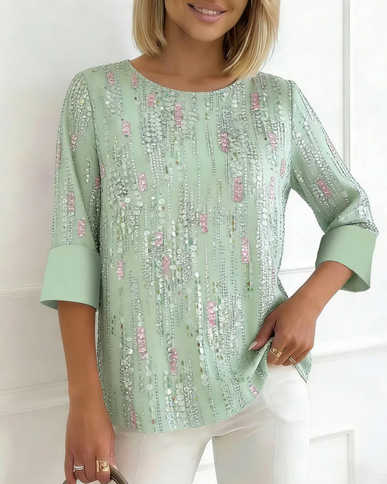 Blus Casual Rundhalsad Print Halvärm