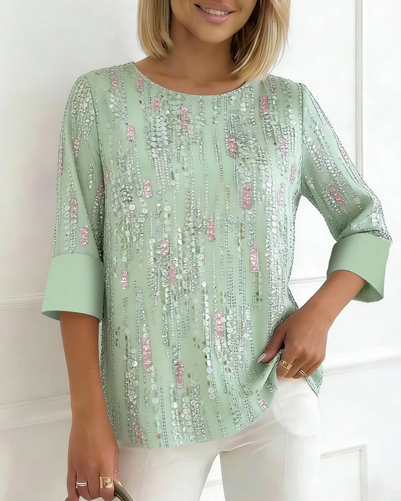 Blus Casual Rundhalsad Print Halvärm