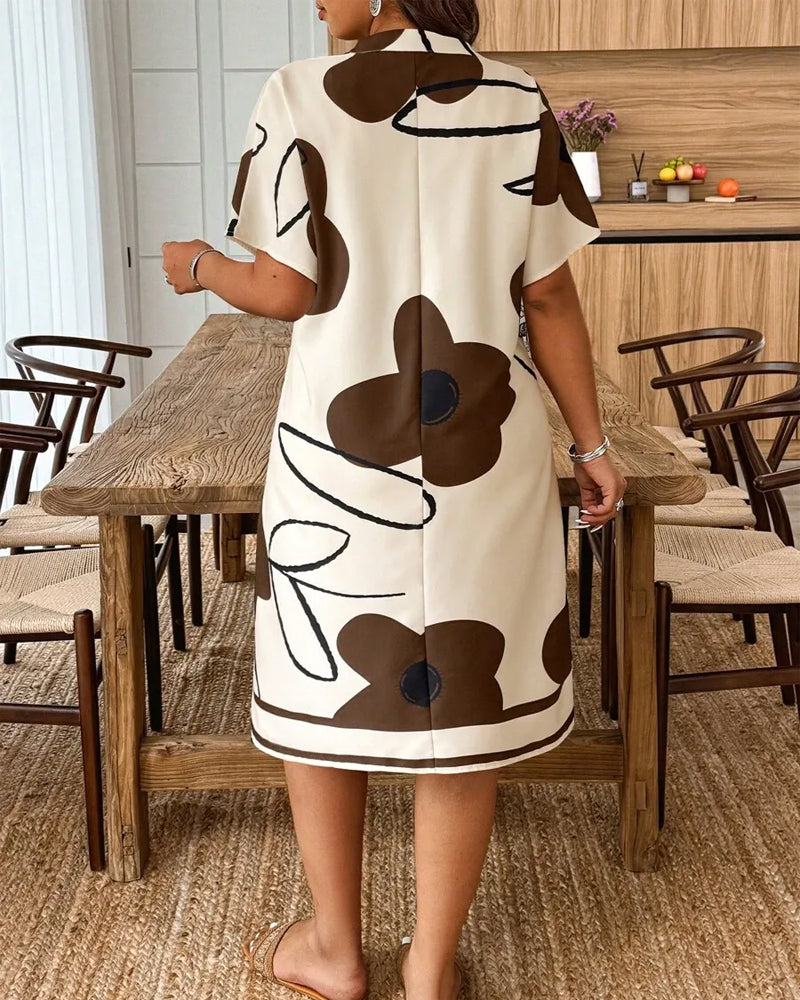 Klänning V-Hals Stor Blommigt Tryck