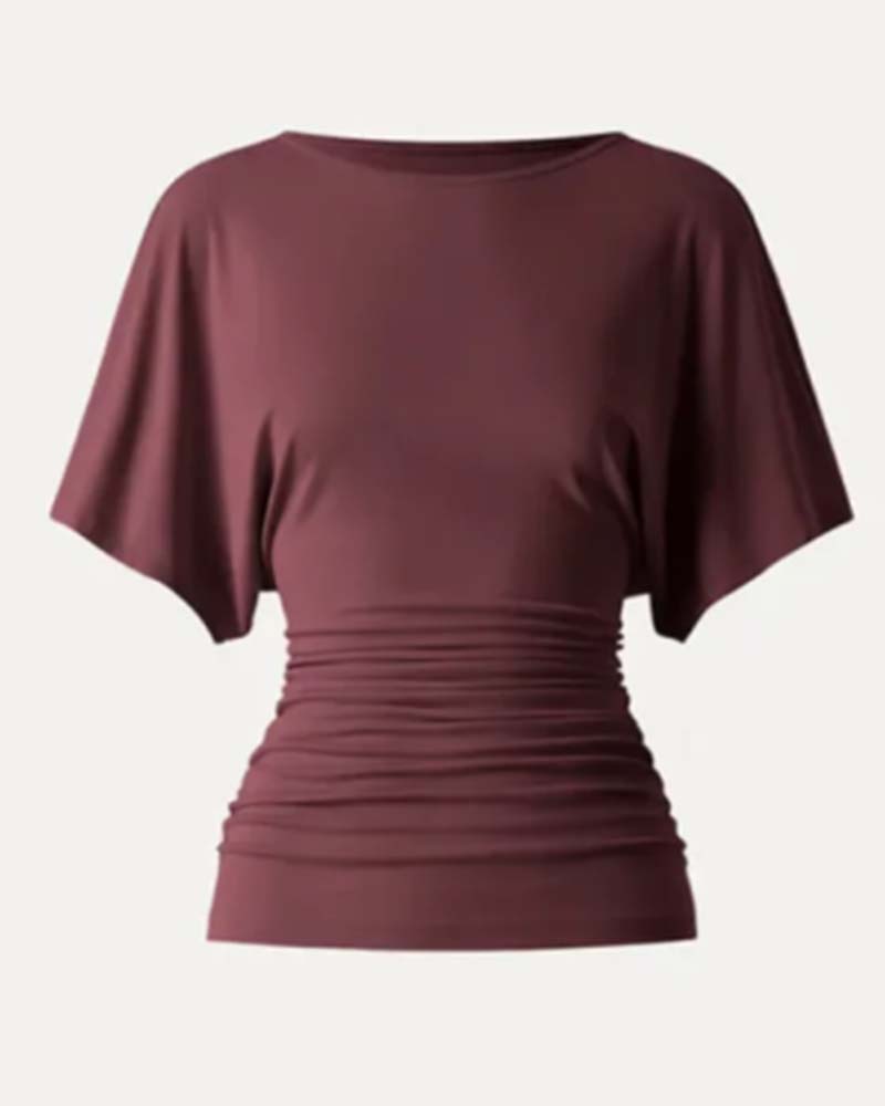 Blus Casual Solid Veckad Kort Ärm
