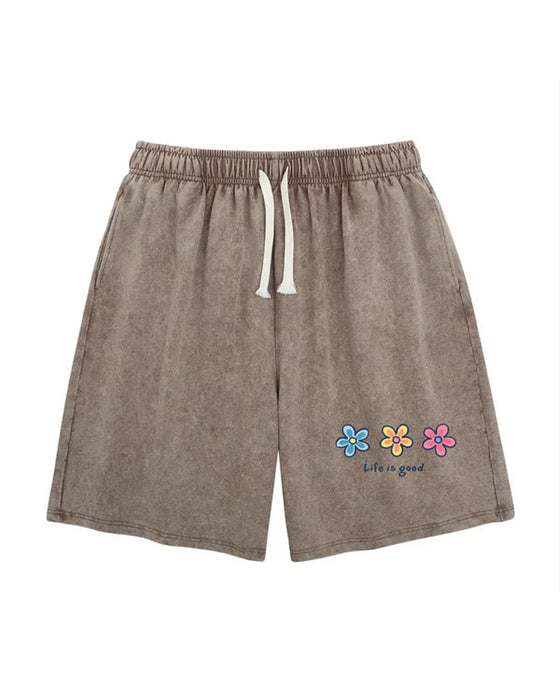 Shorts Blomtryck Elastisk Dragsko