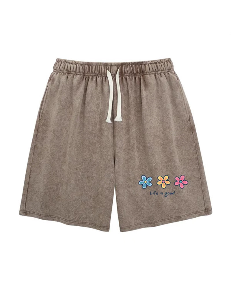Shorts Blomtryck Elastisk Dragsko