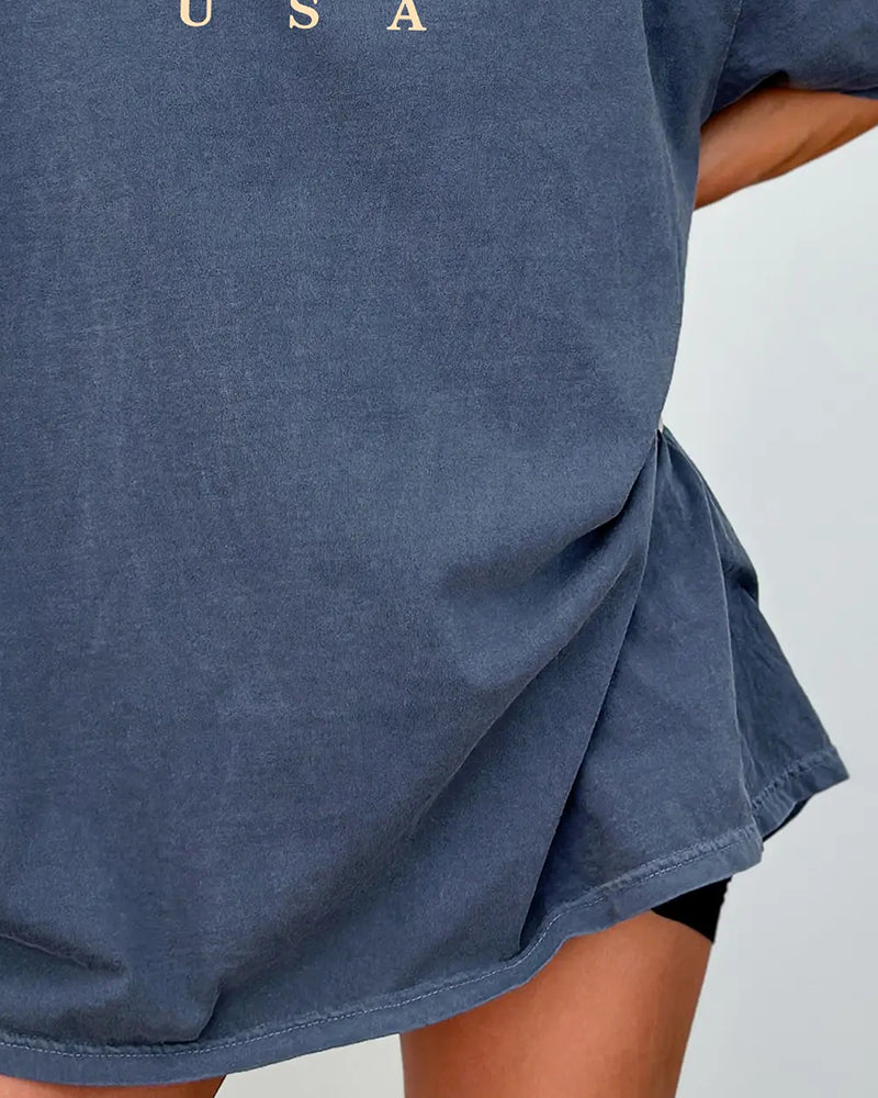 T-Tröja Casual Loose-Fit Texttryck