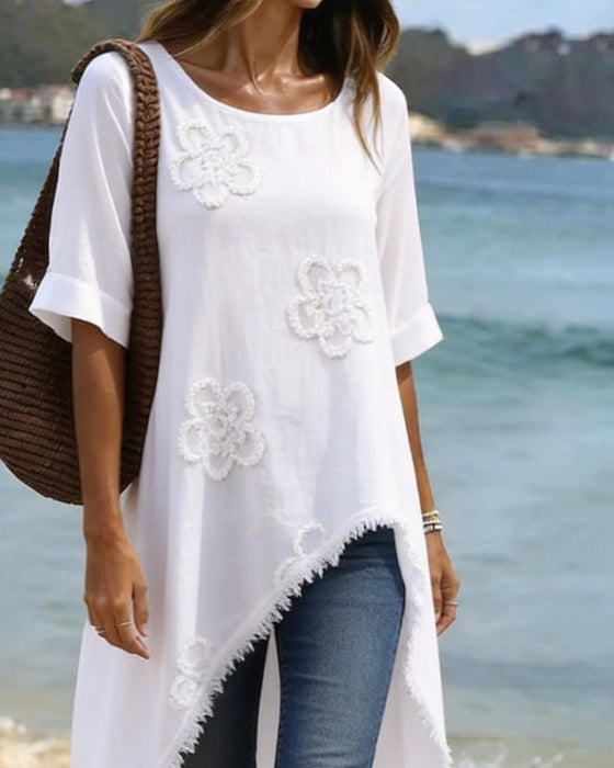 Blus Rund Hals Löss Asymmetrisk