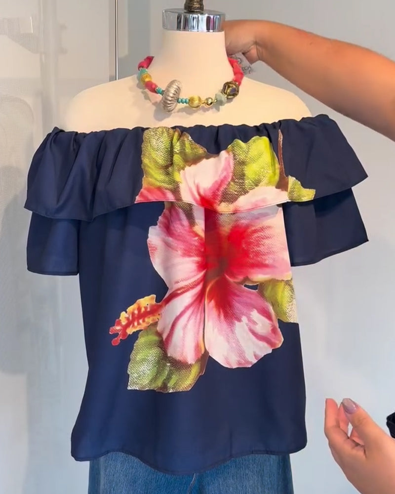 Blus Blommigt Tryck Off Shoulder